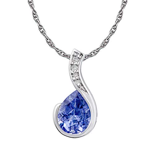 10K White Gold Genuine Pear-Shape Tanzanite And Diamond Drop Pendant Necklace #TOP24
