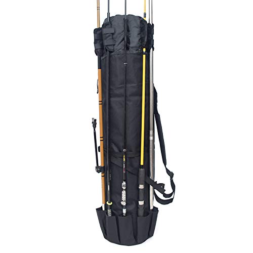 3DTengkit Sac de Transport pour Canne à pêche, Portable Haute capacité, Multifonction, étanche, Peut contenir 5 Cannes et matériel de pêche (Noir) Cover