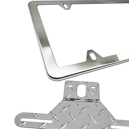 Bggtmo Trailer License Plate Bracket Holder- Atv/Rvs/Boat/Jet Ski Utility Trailer Metal Car Tag Frame And Chrome Stainless Steel Cover Mounting Kit With Screw Caps #TOP7