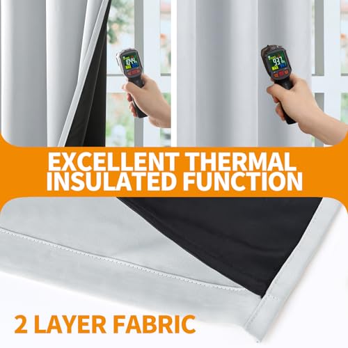 Image of YoungsTex 100% Blackout Curtains 68 Inch Length for Bedroom Window, Thermal Insulated Black Out Drapes with Grommet Double Layer for Living Room, Greyish White, 2 Panels, 42 X 68 Inch