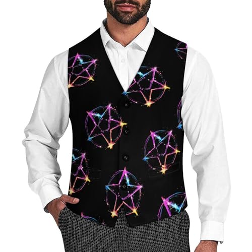 Magic Bright Pentagram Mens Suit Vest Slim Fit Business Dress Vest Waistcoat