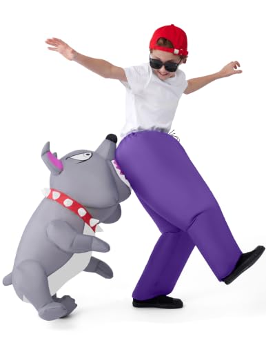 Spooktacular Creations Kids Halloween Inflatable Costumes, Biting By a Dog Inflatable, Blow-up Costume with a Vicious Gray Biting Dog for Halloween Themed Cosplay Party