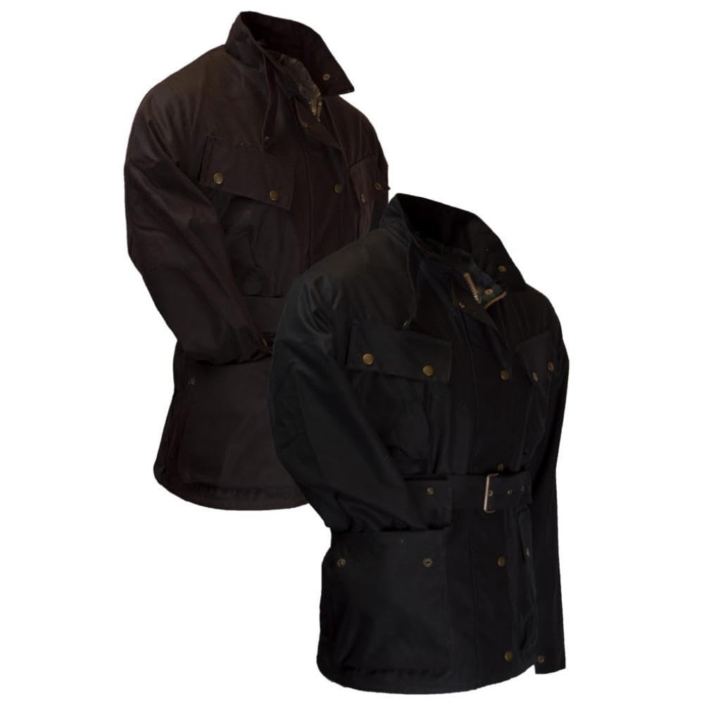 Walker & Hawkes - Veste cirée pour Homme Explorer - Ceinture/4 Poches - Style Motard