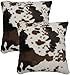 Lot de 2 housses de coussin en fourrure de vache avec fermeture éclair dissimulée - 45,7 x 45,7 cm - Couleur : 2, marron et blanc