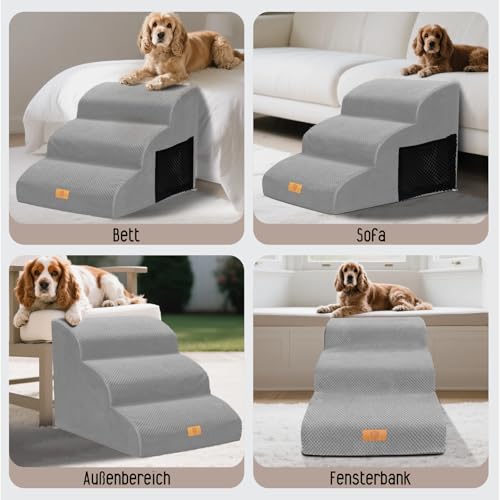 Thihome Hundetreppe für Kleine Hunde, 3 Stufen Haustiertreppe wasserdichte Katzentreppe, Abnehmbarer Schwamm Hunderampe mit Waschbar Bezug für Bett, 60x40x40cm