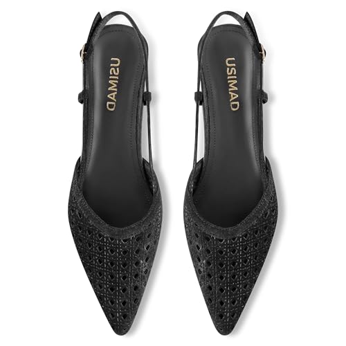 Image of USIMAD Women's Mesh Leather Slingback Flats Pointed Toe Breathable Comfortable Office Dress Shoes
