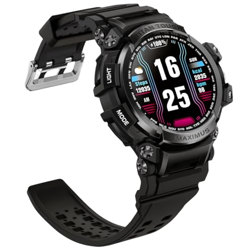 Titan Tough Maximus Smartwatch – Rugged Military Smartwatch for Men, Bluetooth Calling & Text Alerts, Heart Rate, SpO2, Blood Pressure, Waterproof Fitness Tracker, Compatible with Android & iOS