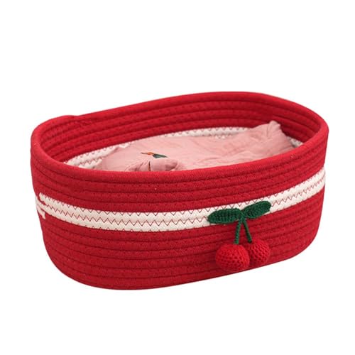 Kamuavni Rectangle Storage Basket Cotton Rope Woven Baskets for Organizing,Cute Cherry Basket for Kids, Baby Nursery,Cat Dog Toy Baskets,Organizer Bins for Shelves 11.8×10.6×4.3INCH