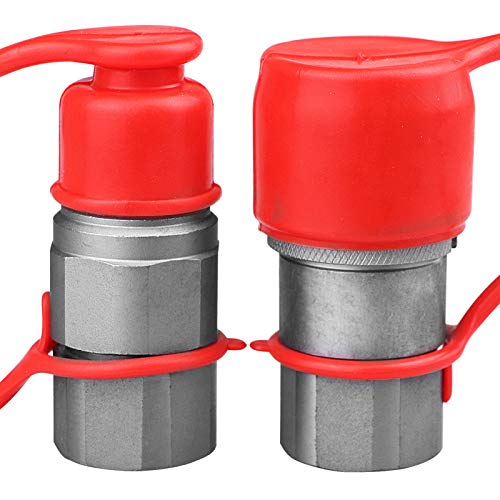 Image of 1 /2 inch SAE (3 /4 inch-16 O-Ring Boss) Thread,1 /2 inch Body Flat Face Hydraulic Coupler | 1 /2in SAE Thread + 1 /2in Body, Skid Steer Bobcat Flat Face Hydraulic Quick Connect Couplers,w /Dust Caps