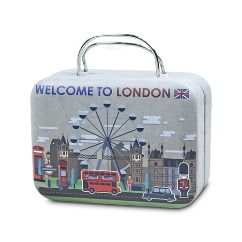 London Geschenk Mini Koffer Dekorative Retro Kleiner Reisekoffer mit Griff Metall Koffer Klein Geldgeschenk-Verpackung Hochzeit & Reise Kreative London Souvenir für Männer Frauen 7.5x5.5x3.5cm