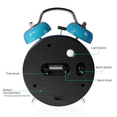 Image of AYRELY Super Loud Alarm Clock for Heavy Sleepers Adults,Twin Bell Retro 4 Inch Silent Non-Ticking Quartz with Backlight, Metal dial, Alarm Clocks for Bedrooms Bedside (Blue)