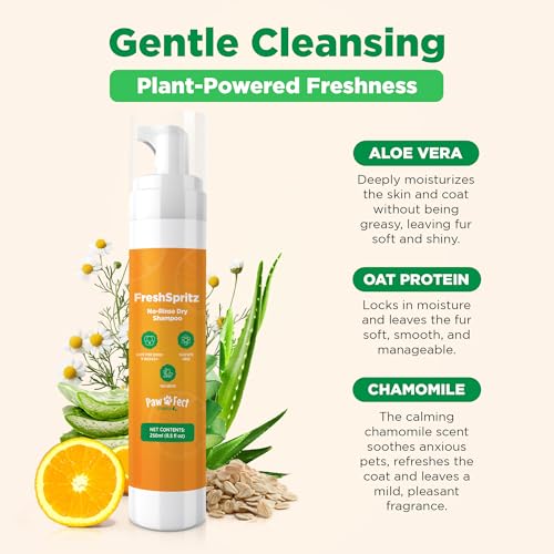 Image of FreshSpritz Waterless Foaming Pet Shampoo with Aloe, No-Rinse Wash for Dogs, Cats & Small Pets - for Odor & Dander, Non-Sticky, Plant-Based Scent, Fast-Drying Grooming Foam - 250ml 8.5 fl oz