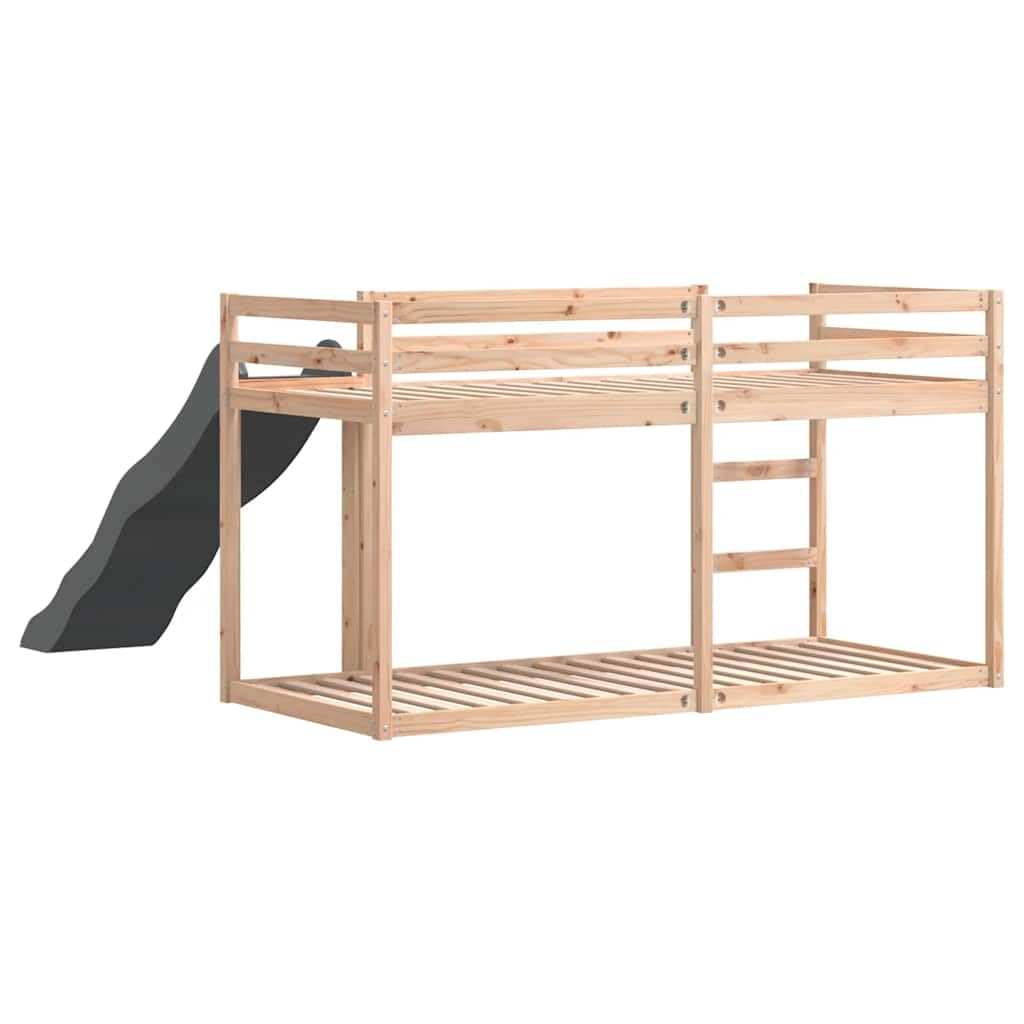 Litera de madera maciza con tobogán y escalera de 80 x 200 cm de madera de pino, resistente cuna con barandilla de seguridad y práctico espacio de almacenamiento