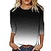 Camicetta da Donna Casual con Stampa Sfumata o Collo con Maniche a Tre Quarti Camicia Svasata (XL,Nero)