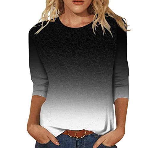 Camiseta para mujer con estampado de manga 3/4, camiseta de túnica con estampado colorido, camiseta de ocio, cuello redondo, camisetas de verano, blusas de moda de manga larga con flores, blusa para