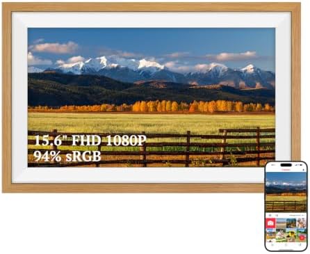 94% sRGB Frameo Digitaler Bilderrahmen 15.6 Zoll Groß Elektronischer Bilderrahmen WLAN, 1920 * 1080 FHD IPS Touchscreen, Fotos Videos über Frameo APP Teilen, Geschenke für Frauen M