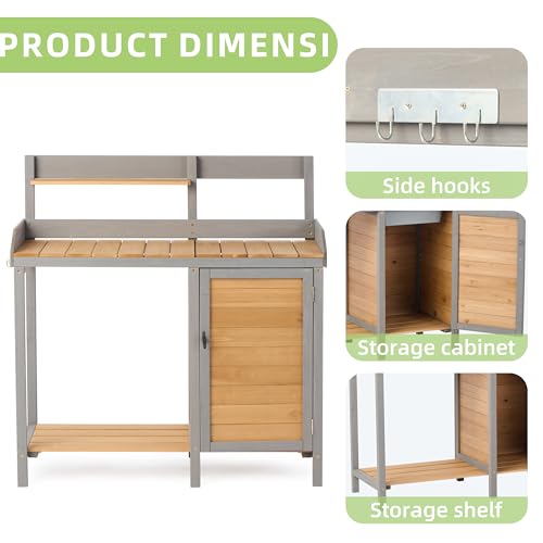 Wooden Potting Bench Table with Sink,Outdoor Garden Table Work Bench with Storage, Workstation for Outside Patio Lawn - Thumbnail 4