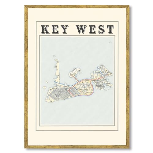 Framed Key West map poster Canvas Print Art Vintage Minimalist