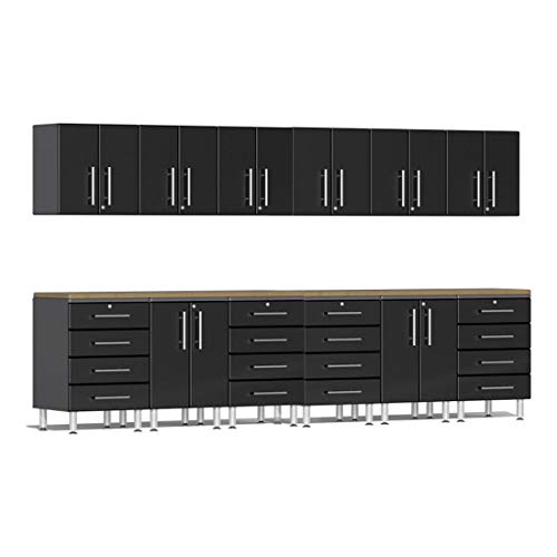 Ulti-Mate Ulti-MATE UG23142B 14-Piece Cabinet Kit with Bamboo Worktops in Midnight Black Metallic