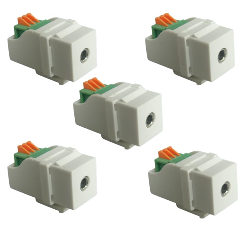 5 stereo 3.5 audio module sockets plugged into mono dual channel mini adapter connectors for wall panel (white) for wiring