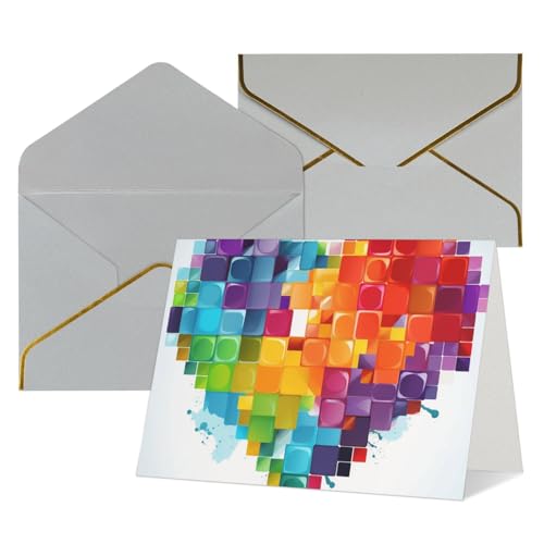 QMNSEHF 無地グリーティングカード 封筒付き Thank YouCard カラフル ハート バレンタイン ラブ Happy Birthdayカード 女性用 男性用 クリスマス ハロウィン 結婚式 ブランク ノート カード あらゆる機会 グリーティング