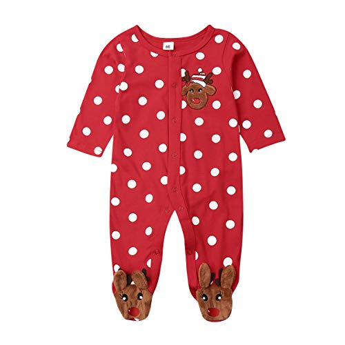 Newborn Baby Christmas Footie Romper Long Sleeve Jumpsuit One Piece Footed Pajamas Unisex Coveralls Fall Winter Outfit (Footie, 0-3 Months (Footed))