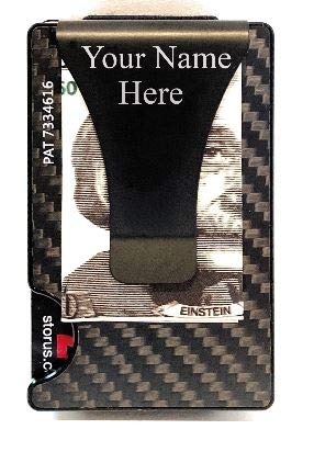 Smart Wallet Smooth Carbon Fiber Minimalist Wallet for Men Slim Metal Wallet Card Holder Money Clip - Front Pocket Wallet - RFID Blocking - 2 Lines ENGRAVING INCLUDED