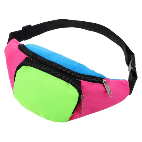 Bolsa de cintura multicolorida para mulher, ajustável dos anos 80, dois bolsos, bolso abdominal, festival, retro, para festas temáticas dos anos 80, bolsa de barriga para festivais, fantasias e dia A