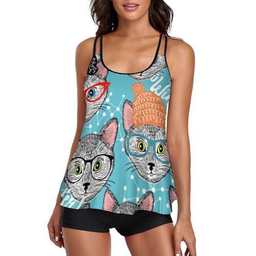 Maillot de bain tankini chat dessin anime pour aller a la plage en ete
