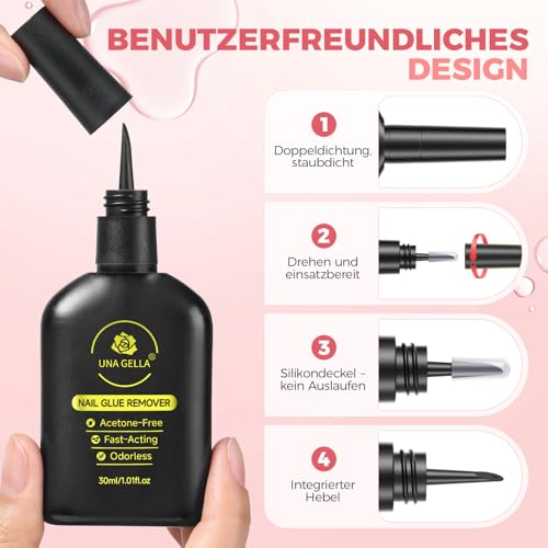 Miniatura 4 de Una Gella Eliminador De Pegamento Para Uñas Postizas, 30 Ml Sin Acetona Con Palanca - Removedor Suave Por Inmersión Para Diy, No Apto Para Esmalte U V