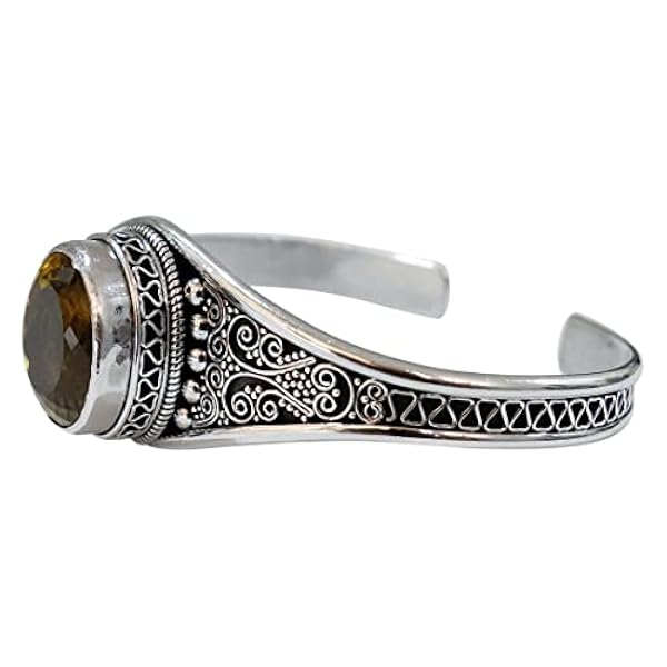 Vero Argento Sterling 925 Polsino Braccialetto per Uomo Donna, Genuini Citrino Pietre Preziose Bracciali, Fatto A Mano Designer Gioielli per Regali, Bracelets Moda Regolabile