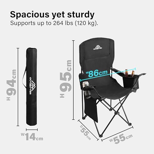 Vivo Technologies Set ot 2 Folding Camping Chair with Cooler Bag Lightweight Foldable Chairs Fishing Chair with Cup Holder and Side Pocket 120kg Load Capacity for Outdoor, Fishing, Picnics and Travel - 2
