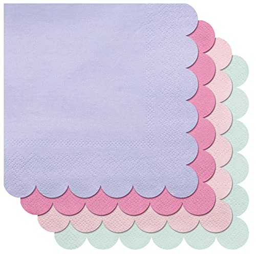 Kosiz 100 Pieces Scalloped Edged Cocktail Napkins Colorful Paper Napkins Disposable Pastel Napkins For Party Wedding Shower Baby Beverage Dinner Birthday, 9.84 X 9.84 Inches, 4 Macaron Colors #TOP2