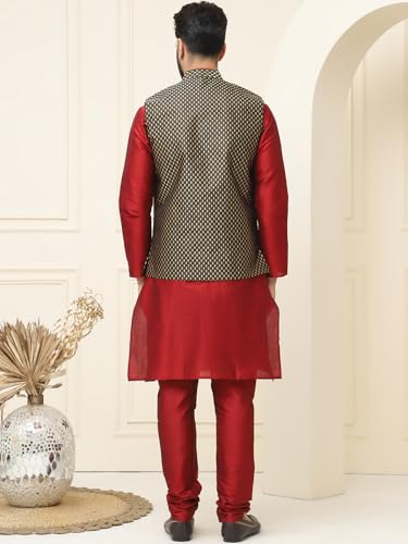Image of SOJANYA (Since 1958 Men's Silk Blend Kurta Pyjama With Self Design Nehru Jacket