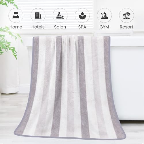 Image of JML Microfiber Bath Towels, 30 inch x 60 inch, Cabana Stripe Grey, Set of 2 | Hanging Loop,Large, Soft, Super Absorbent, Fast Drying, Perfect for Hair Wrap, Sport, Fitness, Yoga