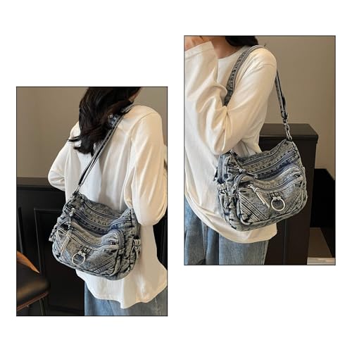 Bolso bandolera de mezclilla retro para mujer miniatura 2