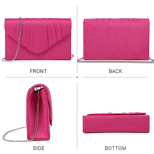 Dasein Womens Evening Bag Velvety Pleated Envelope Clutch Handbag Wedding Party Bridal Purse (Rose) #TOP1