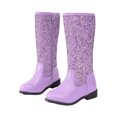 IWIHMIV Girls Long Boots Pull On Boots Round Toe Comfortable Soft Sole Mid Calf Plus Velvet Warm Booties for Kid2