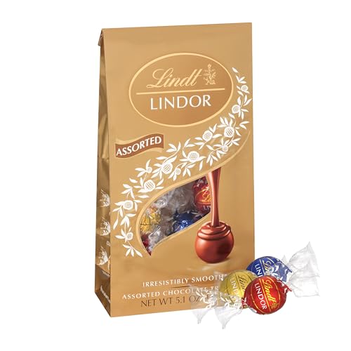 Image of Lindt LINDOR Assorted Chocolate Candy Truffles, Chocolate with Smooth, Melting Truffle Center, 5.1 oz. Bag