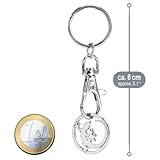 com-four® 5x Schlüsselanhänger aus Metall mit Karabinerhaken und Einkaufswagenchip, abnehmbarer Einkaufschip als Glücksbringer für den Schlüsselbund (05 Stück - Tiere)