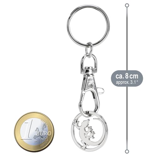 com-four® 5x Schlüsselanhänger aus Metall mit Karabinerhaken und Einkaufswagenchip, abnehmbarer Einkaufschip als Glücksbringer für den Schlüsselbund (05 Stück - Tiere)