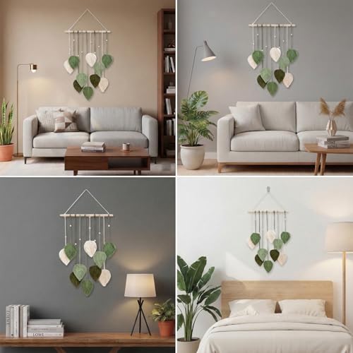Image of Nostrae by Ekhasa Macrame Wall Hanging Leaves | Boho Wall Hanging Big Size | Handmade Macrame Wall Decor for Bedroom, Living Room, Balcony & Nursery | Boho Theme Home Decor Tapestry