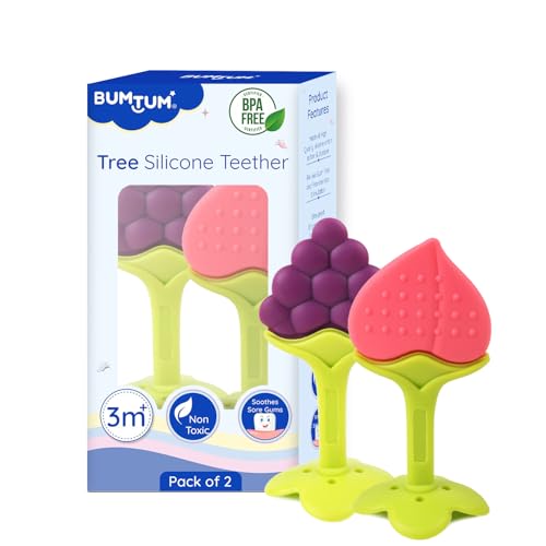 Image of BUMTUM Soft Silicone Baby Teether| Teether for 6 to 12 Months Baby |Bpa Free Teething Toys for Babies, Infants & Toddlers| Tree Shape 2Pcs
