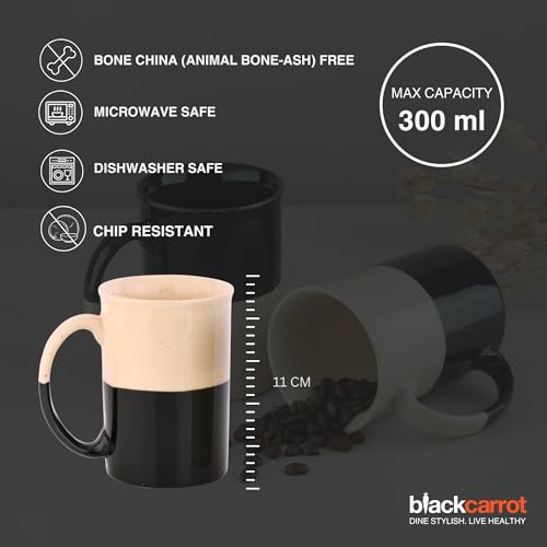 Image of BLACKCARROT White & Black Coffee Mug Set of 2 | 300 ml Ceramic Tea Mugs, Microwave Safe, Bone China Free, Ideal Gift for Best Friend