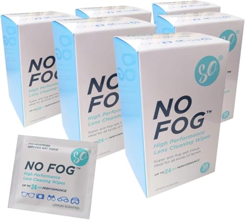 SO No Fog Lens Wipes for Glasses - 180 Pack of High-Performance Spectacle Wipes - Anti Fog Glasses Cleaner Individually Wrapped Pre Moistened and Suitable for All Lenses