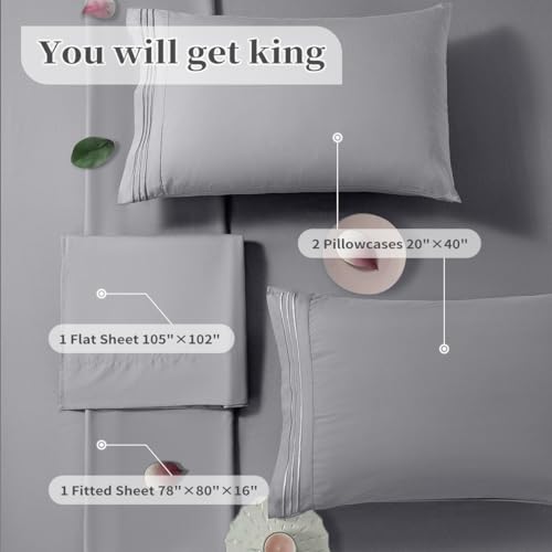 Shilucheng SJTKG121GY King Size Sheet Set - Breathable & Cooling Bed Sheets - Soft 1800 Thread Count Microfiber Hotel Sheets thumb #4
