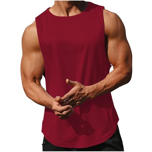 Men's Bodybuilding Tank Top Muscle Workout Gym Shirts Moisture Wicking Lightweight Summer Casual Sleeveless Top Wine