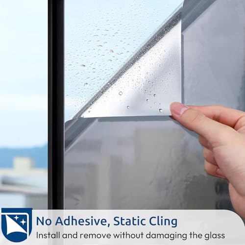 Image of rabbitgoo Window Privacy Film One Way Window Tint for Home, Removable Reflective Heat Sun Blocking Anti UV Glass Door Covering, Mirror Tinting Film House Office, 17.5 Inch X 6.5 Feet, Silver