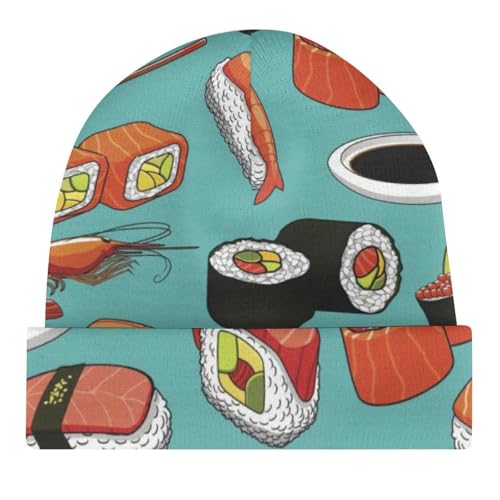 Sushi Pattern Kawaii Japanese-Style Kids Beanie Hat for for Girls Boys Children Cap Winter Knitted Chemo Cancer Headwear Accessories Gifts Decoration Black4