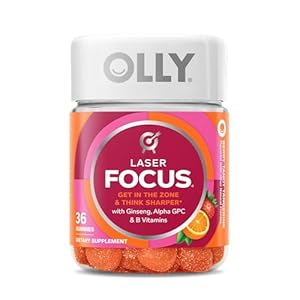 OLLY Laser Focus Gummy, Ginseng, Alpha GPC, B Vitamins, Berry Tangerine Flavor – 36 Count